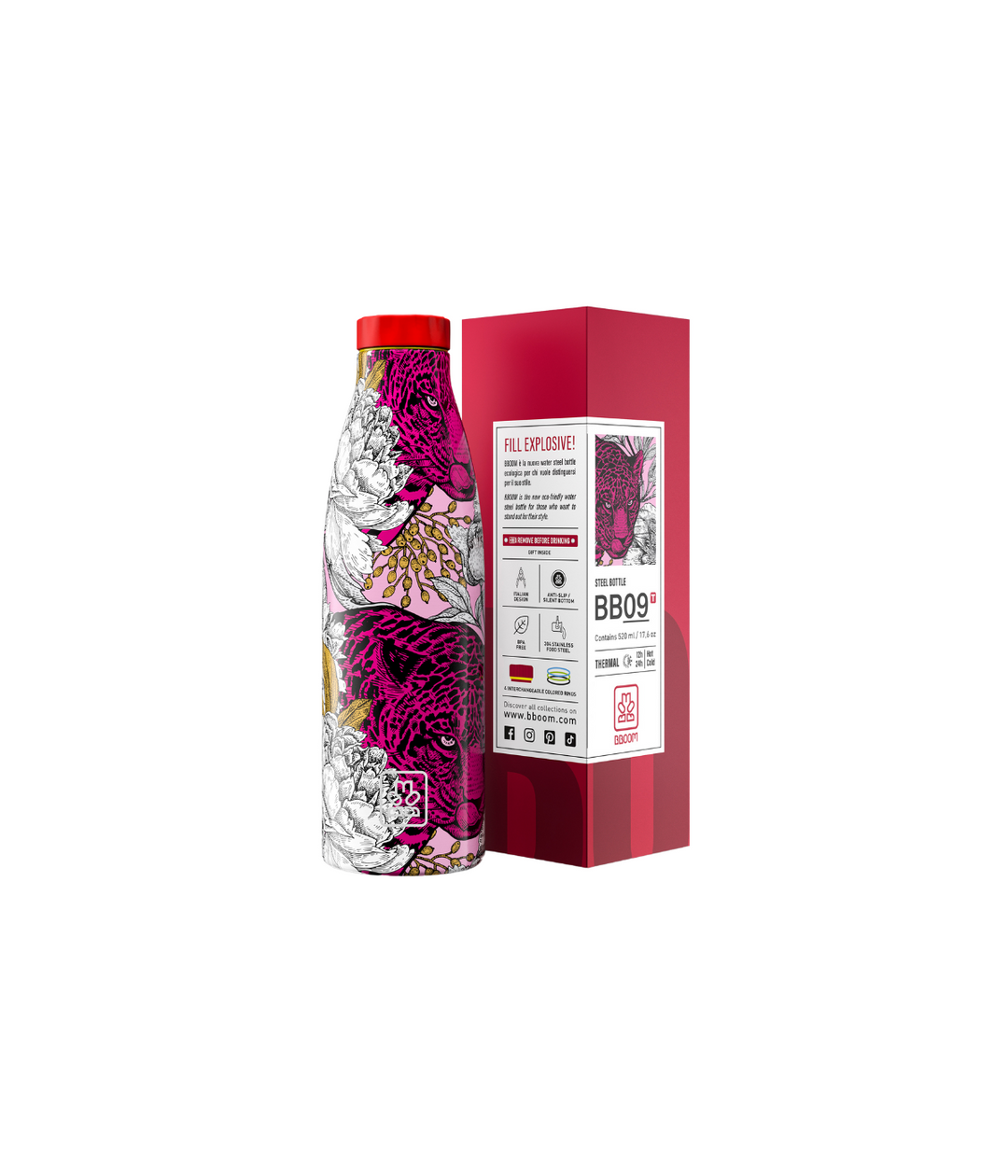 Borraccia termica BBoom Wild da 520 ml con grafica Pantera e confezione