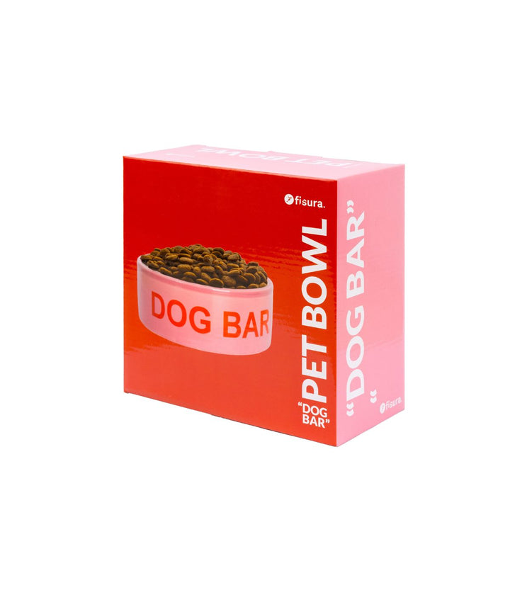 Confezione della Ciotola Dog Bar rosa con scritta rossa "DOG BAR".