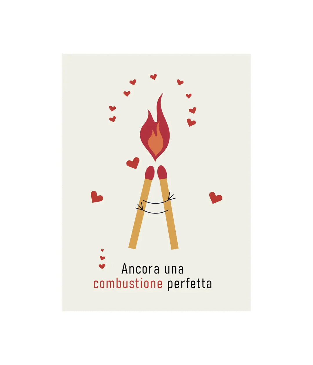 Due fiammiferi che si abbracciano con fiamma e cuori. Ancora una combustione perfetta. Sfondo bianco